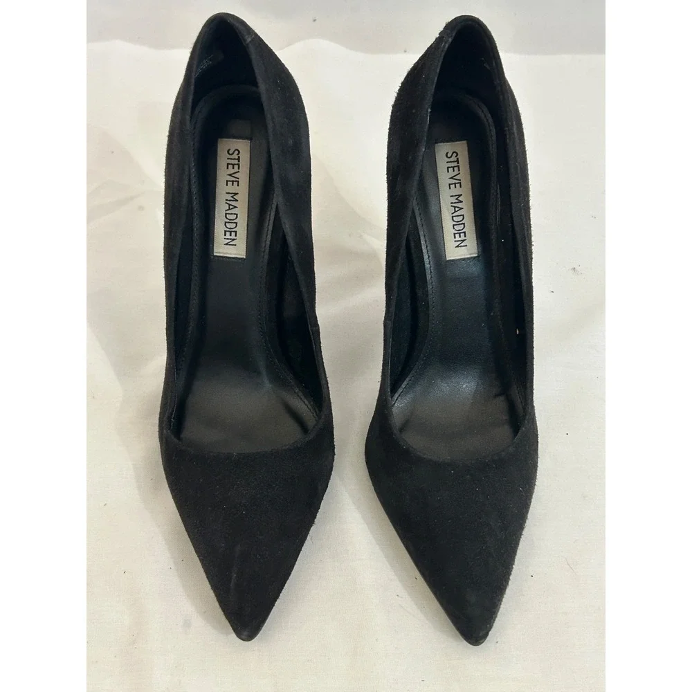 Steve Madden Daisie Black  Suede Pointed Toe Stiletto Pumps Heels Party 6.5M